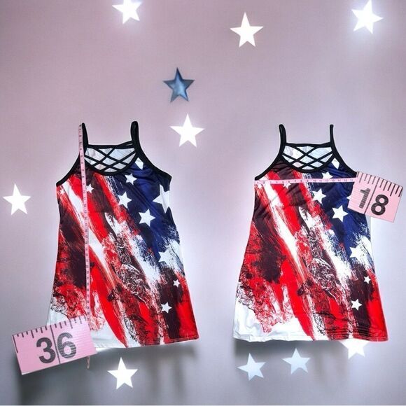 Patriotic Set l Sundress & Mesh Earrings l Criss-Cross Design l OX l New - Picture 4 of 10